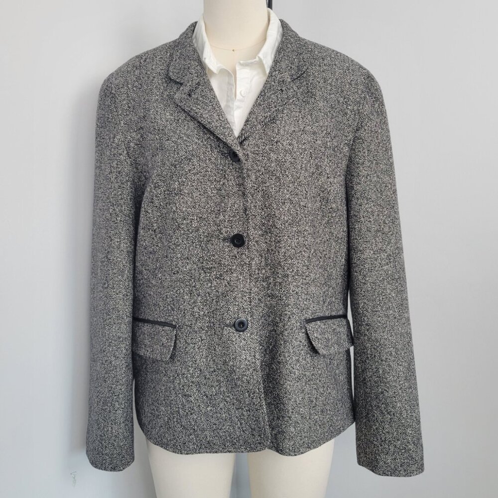 Vintage 90s Talbots Wool & Silk Tweed Blazer Faux Leather Trim